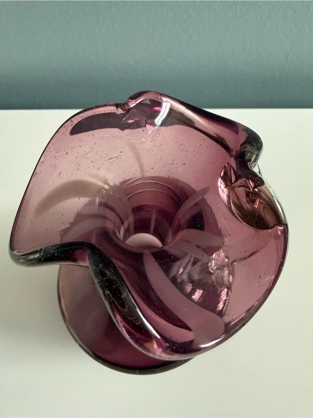 Fenton 1970’s Hand Blown Amethyst Purple  Small Pitcher w/Ruffled Edges